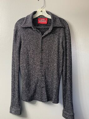Lip Service vintage silver glitter metallic brand button-up top made in the USA.